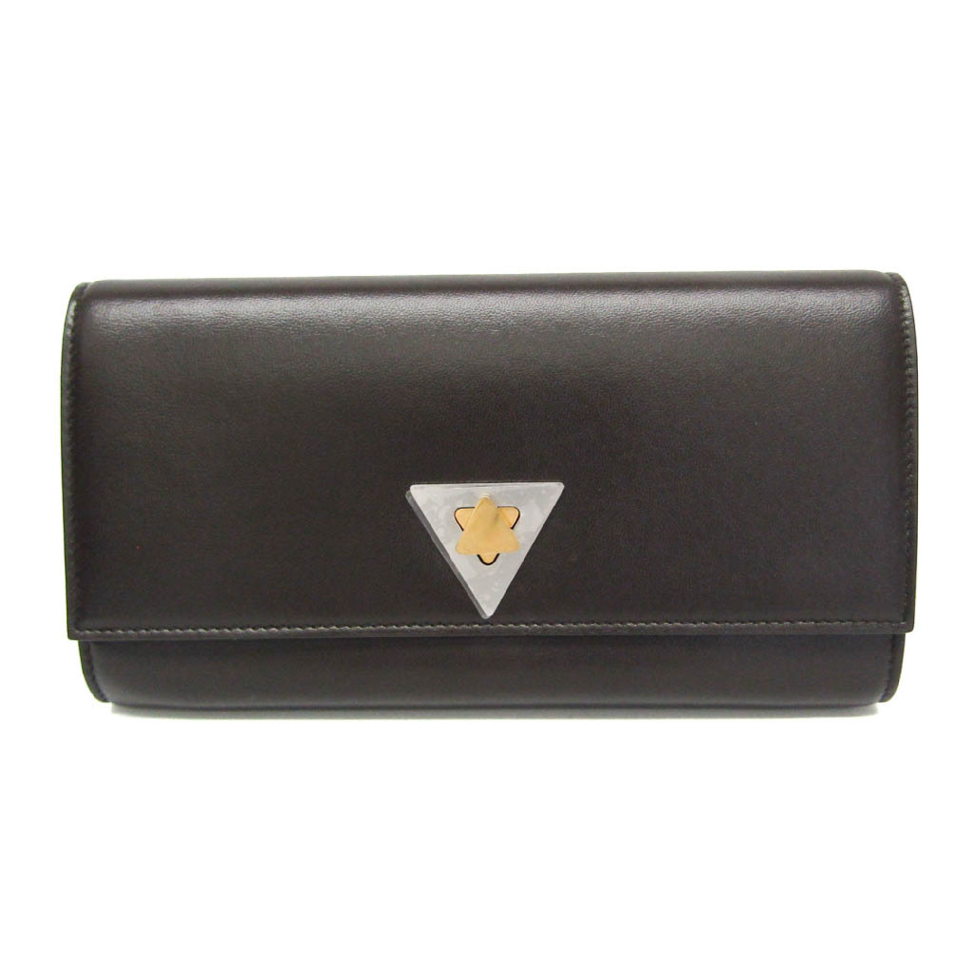 Bottega Veneta Triangle Turnlock Men,Women Calfskin Long Wallet (Bi-Fold) Da...